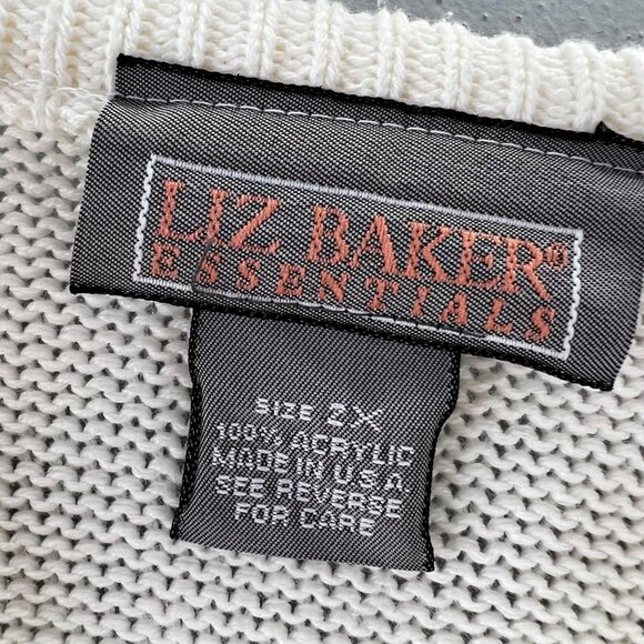 Liz Baker Sweater 2X White Floral Embroidered Grandmacore Cottagecore - Picture 5 of 5